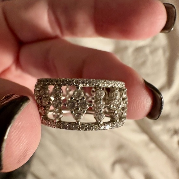 LaFonn Silver and CZ Ring Wide Band With Openwork Filigree Ring Size 7 - Picture 4 of 4